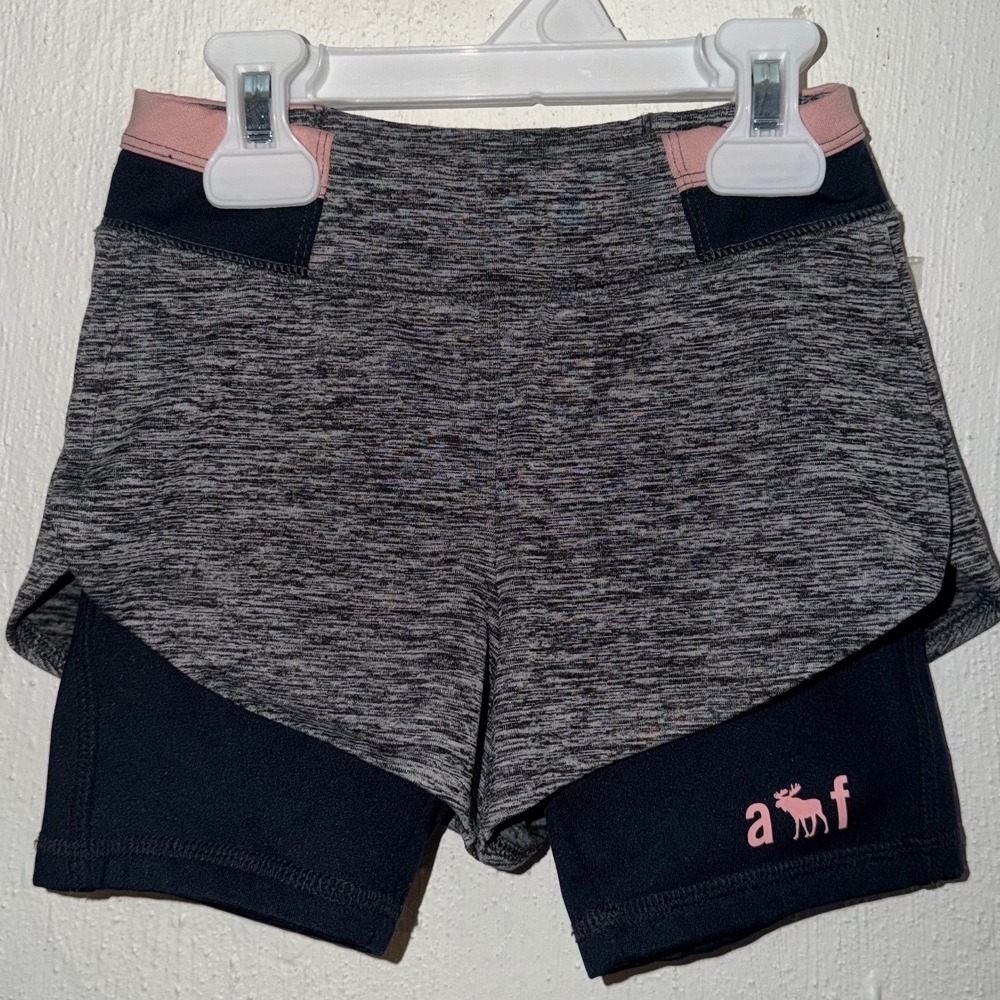Abercrombie Kids a&f Sport 2-in-1 Running Shorts Grey Black Pink Girls Size 3/4